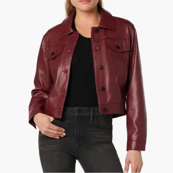 Joe's Jeans Jackets & Blazers - Joe’s Cropped Burgundy Women's Faux Leather Jacket